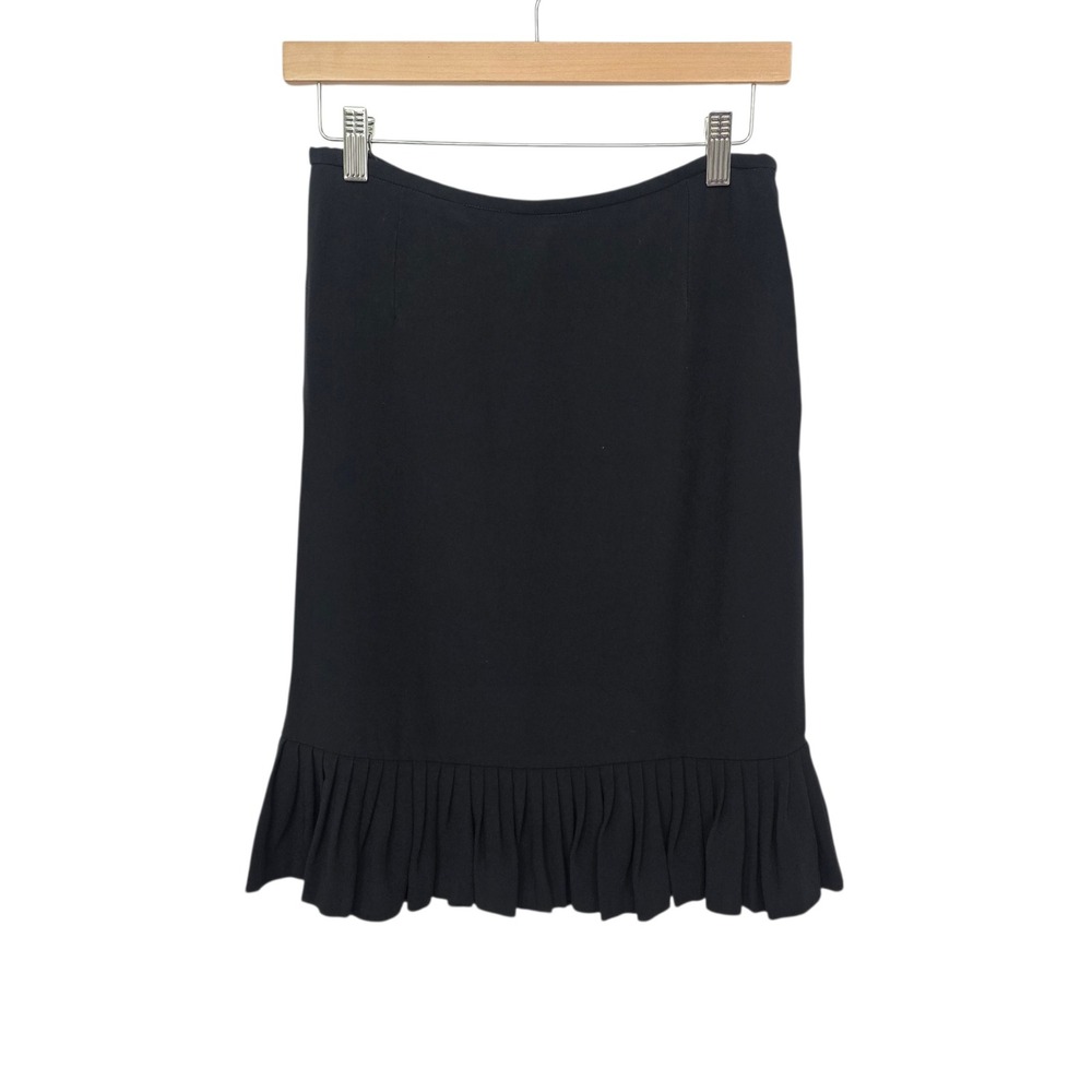 Lafayette 148 New York Black Viscose Ruffle Hem Knee Length Skirt Made in USA